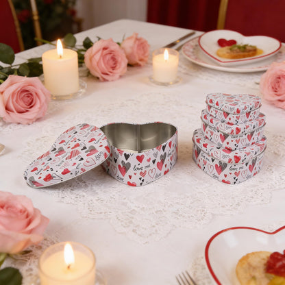 PHILPETY Decorative Heart Storage Box Rural Tin Gift Box Tinplate Candy Cookie Jars Square Storage Containers with Lids for Chocolate Candy Tea Coffee Cosmetics Jewelry Photos Gift Case 4Pcs