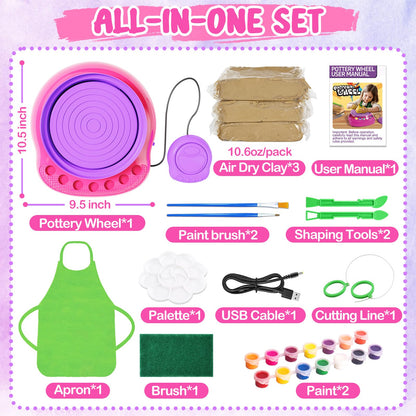 Pottery Wheel for Kids, Arts and Crafts for Kids Ages 8-12, Crafts for Girls 8-12, Complete DIY Clay Wheel Pottery Kit for Beginners, Kid Crafts Gifts for Girl Toys Ages 8 9 10 11 12 Year Old Birthday