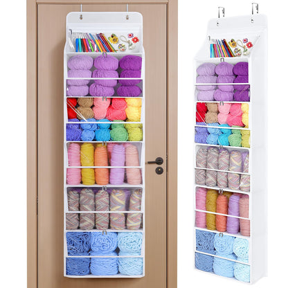 Univivi Hanging Yarn Storage Organizer with 6 Zipper Closure Compartments, Large Capacity Knitting Organizer Storage, Over the Door Hanging Yarn Holder for Knitting Needles, Crochet Hooks(Clear White)