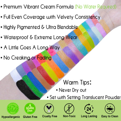 CCbeauty Professional 36 Colors Face Body Paint Kit, Largest Oil Based Hypoallergenic Neon Face Painting Palette Set with 10 Brushes for Halloween SFX Special Effects Cosplay Costume Makeup