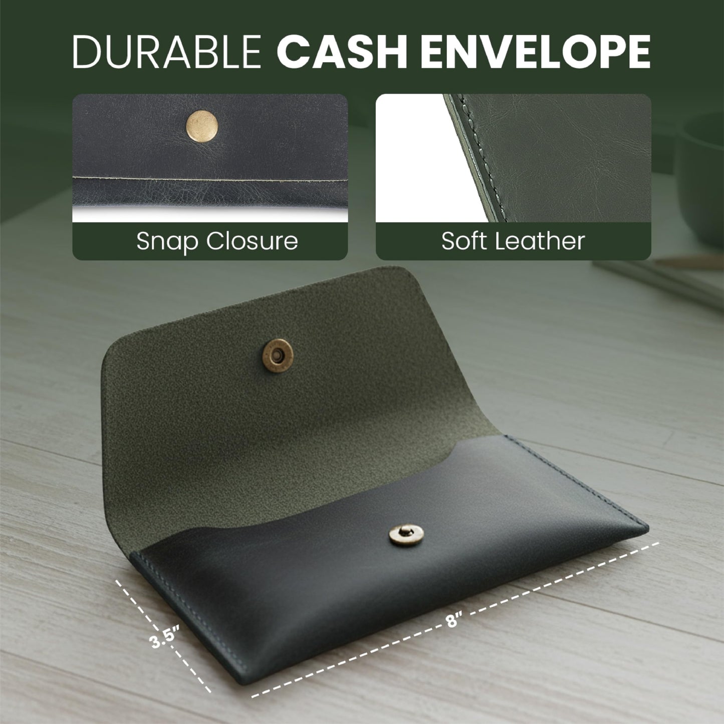 The Antiq Currency Pouch, Genuine Leather Currency Organiser, Handmade Travel Wallet, Utility Pouch, Leather Money Pouch, Leather Currency Envelope (Forest Green), currency_pouch_002_Green