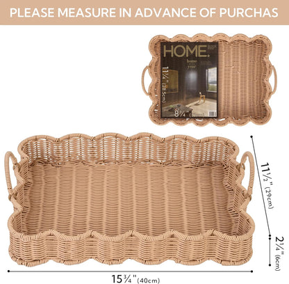 15 "11 "2 GRANNY SAYS Scalloped Edge Rectangle Wicker Serving Tray, Coffee Table Tray, Serving Trays with Handles