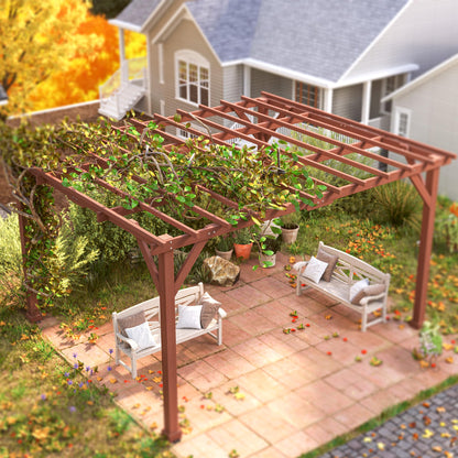 Outsunny 11' x 12.5' Outdoor Wood Pergola with Grape Trellis with Stable Structure for Climbing Plant Support for Patio, Deck, Backyard, Lawn, Brown