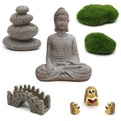 Meditation Zen Garden Accessories - Miniature Buddha Fairy Garden Kit Micro landscape Terrarium Kit DIY Japanese Mini Zen Garden Decor Chinese Potted Plant Culture Bonsai Decoration Bridge Pagoda
