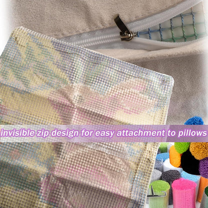 Beach View Lighthouse Latch Hook Kits Pillow Cover DIY Rug Crochet Hook Cushion Making Kits with Preprinted Pattern Canvas Rug Making Christmas Decoration DIY Crochet Kits 43x43cm(72)