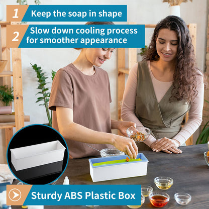 Sanbege 2 Pcs Loaf Soap Mold with Plastic Box, Flexible Silicone Rectangular Mold 42oz, Swirl Making Tool for DIY Soap, Handmade Candles, Resin Casting, Homemade Desserts (Blue)
