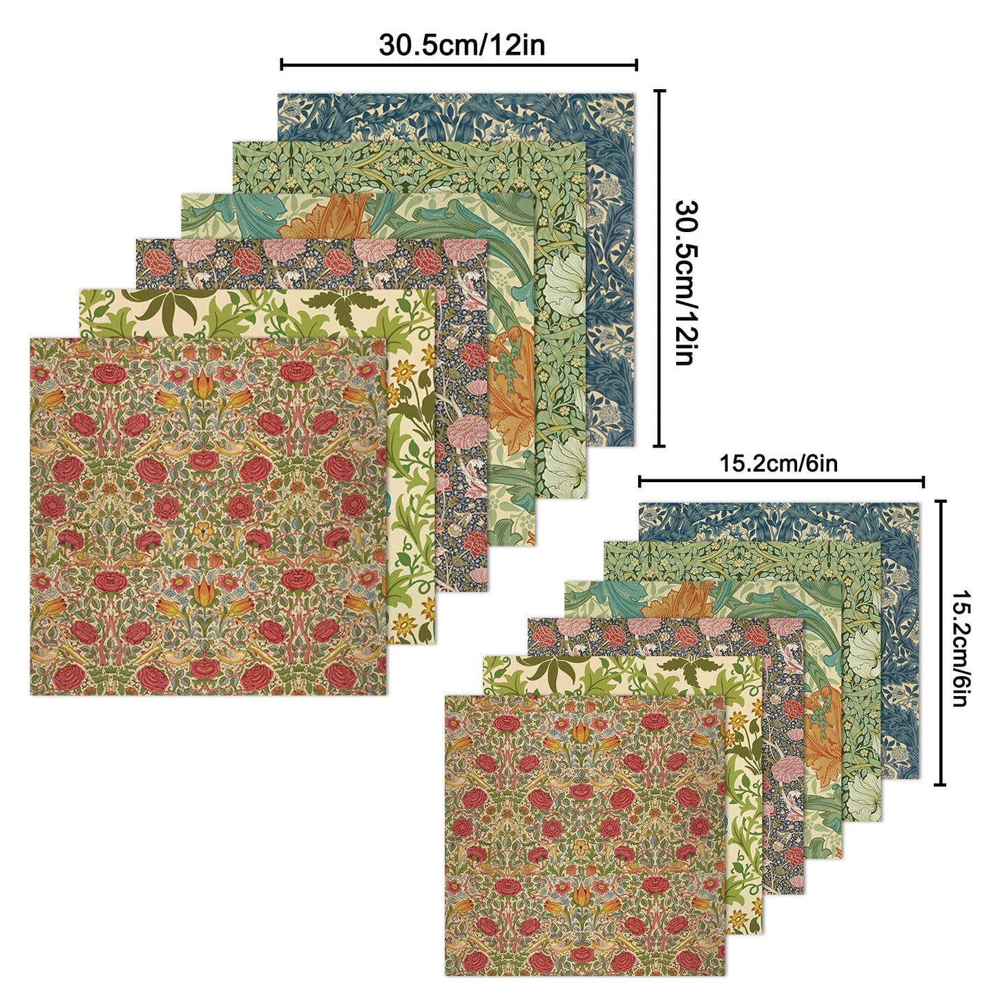 MerwDeeyt Scrapbook Paper 12x12 In and 6x6 In Pack, Spring Floral Patterned Paper for Scrapbooking, 48 Sheets Double Sided Decorative Craft Papers for Card Making Journaling Decor (Green)