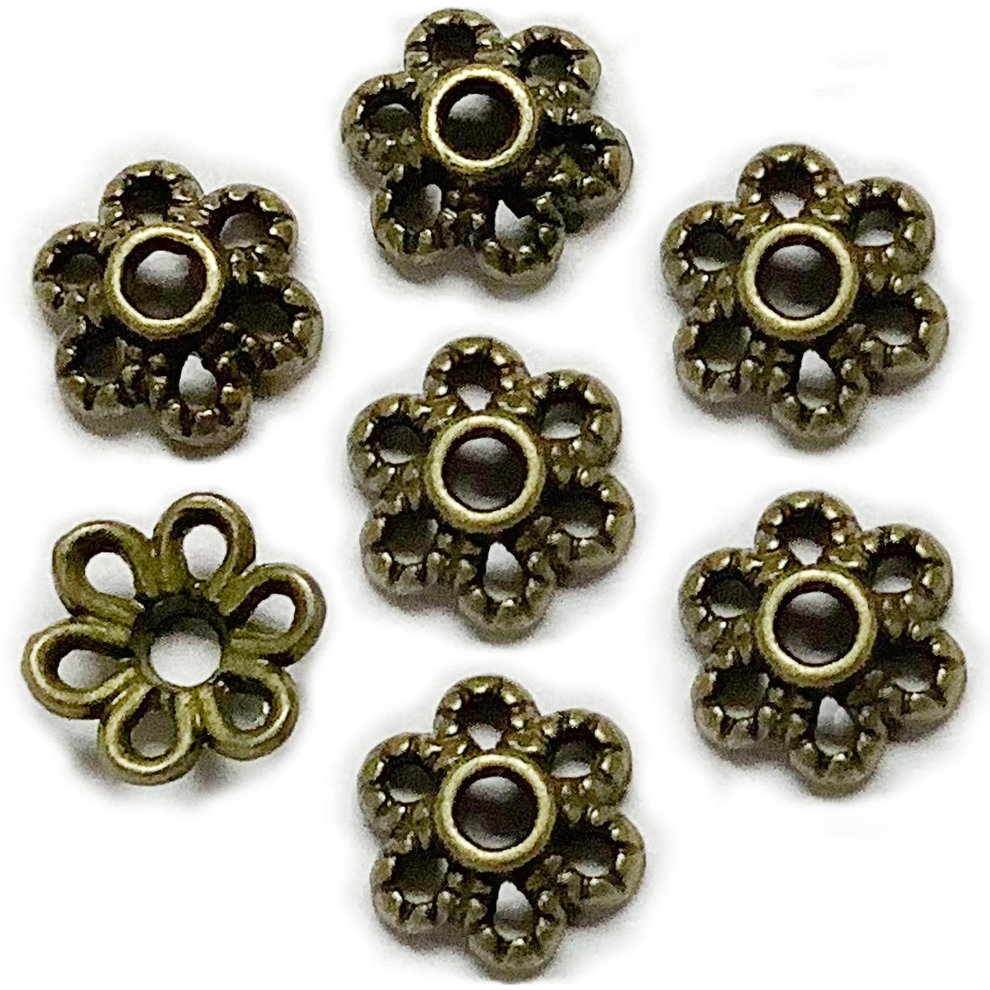 Heather's cf Flower Bead Caps Custom Fancy Charm Jewelry Making Spacer Kit Findings Bulk Vintage for Bracelets Earrings Necklaces Rings Beading Supplies Craft Non Tarnish DIY (Tiny Brass - 500 Pcs)
