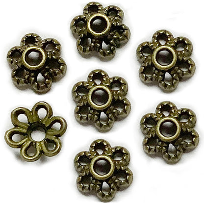 Heather's cf Flower Bead Caps Custom Fancy Charm Jewelry Making Spacer Kit Findings Bulk Vintage for Bracelets Earrings Necklaces Rings Beading Supplies Craft Non Tarnish DIY (Tiny Brass - 500 Pcs)