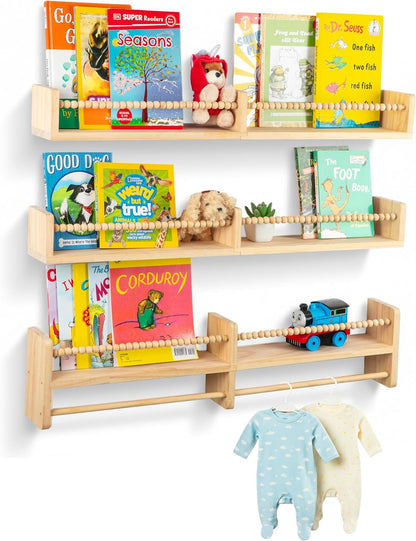 Stelzriede Set 3 31.5" 3.9" 3.7 Floating Book Shelves for Nursery Nursery Shelves for Wall with Hanging Rod of Wooden
