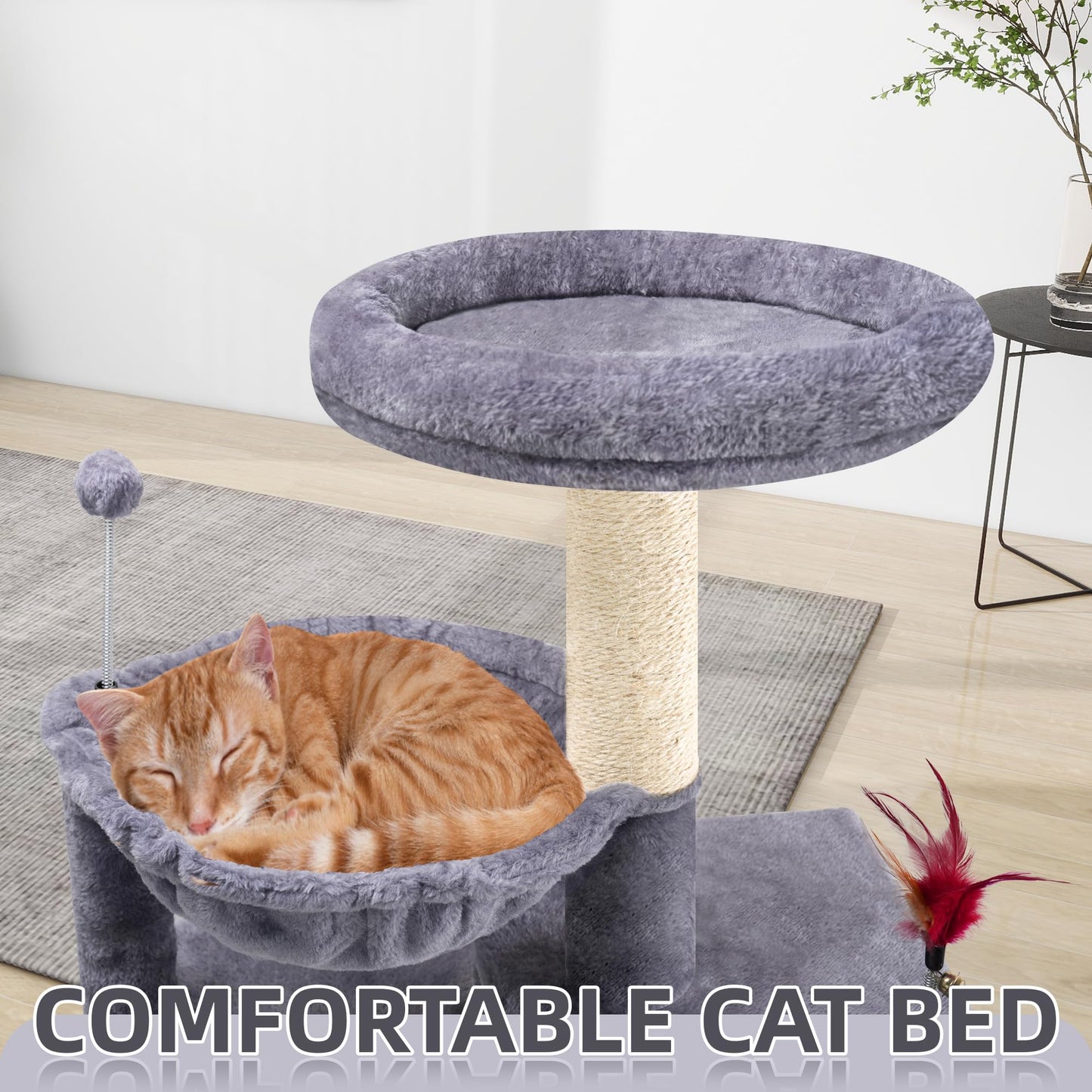 TINWEIUS 42.5'' Cat Tree for Indor Cats, Multifunctional Cat Tower with Cozy Condo, Perches, Scratching Posts and Hammock, Grey…