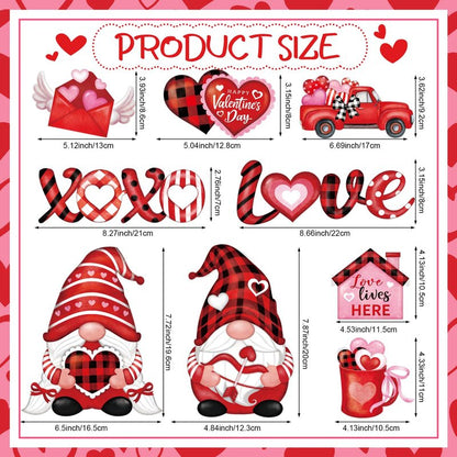 Blosssound 9 Pieces Sweet Magnets Buffalo Plaid Magnetic Stickers Gnomes Heart Love Fridge Magnet Decals for Holiday Refrigerator Metal Door Garage Decorations