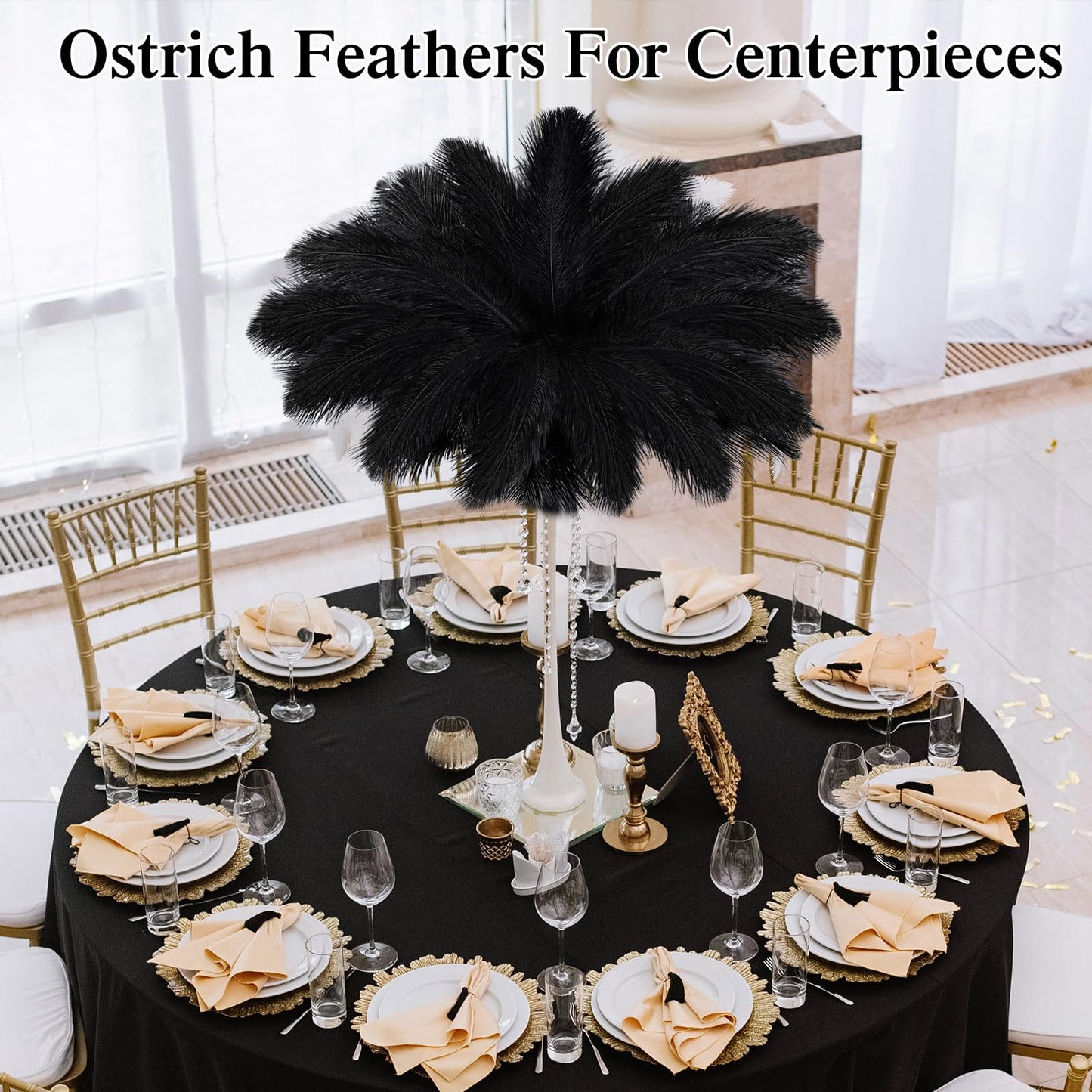 Crowye 100 Pcs Ostrich Feathers Bulk for Centerpieces Craft Ostrich Feathers for Masquerade Vase Wedding Party Home Costume Decorations (6-8 Inch,Black,White)
