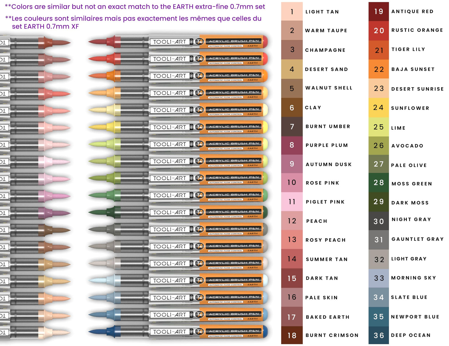 36 Earth Tones Flexible Brush Tip Acrylic Paint Pens Automatic Flow Control 1-5mm Line for Rock Painting,Coloring, Lettering,Scrapbooking,Glass,Mugs,Wood,Metal,Canvas,Fabric,Plastic Waterbased