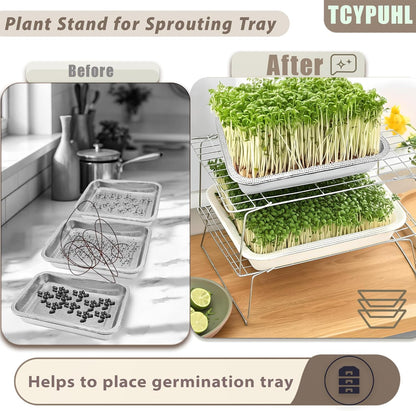 2-Tier 14 inch Sprouts Growing Rack Shelf, Metal Foldable Plant Stand for Sprouting Tray Indoor, Seed Starting Tray