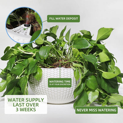 Dexceder 13.5 Inch Large Self Watering Hanging Planters Indoor Outdoor, Thickened Hanging Basket Flower Plant Pot with Water Level Indicator (White)