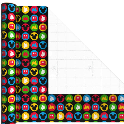 Hallmark Disney Mickey Mouse Wrapping Paper Mini Rolls, 3-Pack (Mickey, Minnie, Mouse Ears, Red and Black) for Birthdays, Graduations, Celebrations, Any Occasion - 45 Sq. Ft. Total