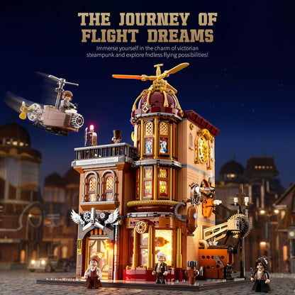 Lumibricks Steampunk Flying Club Lighting Building-Bricks Set - 1871 Pcs Modular Building Blocks Display Collectible Set for Adults