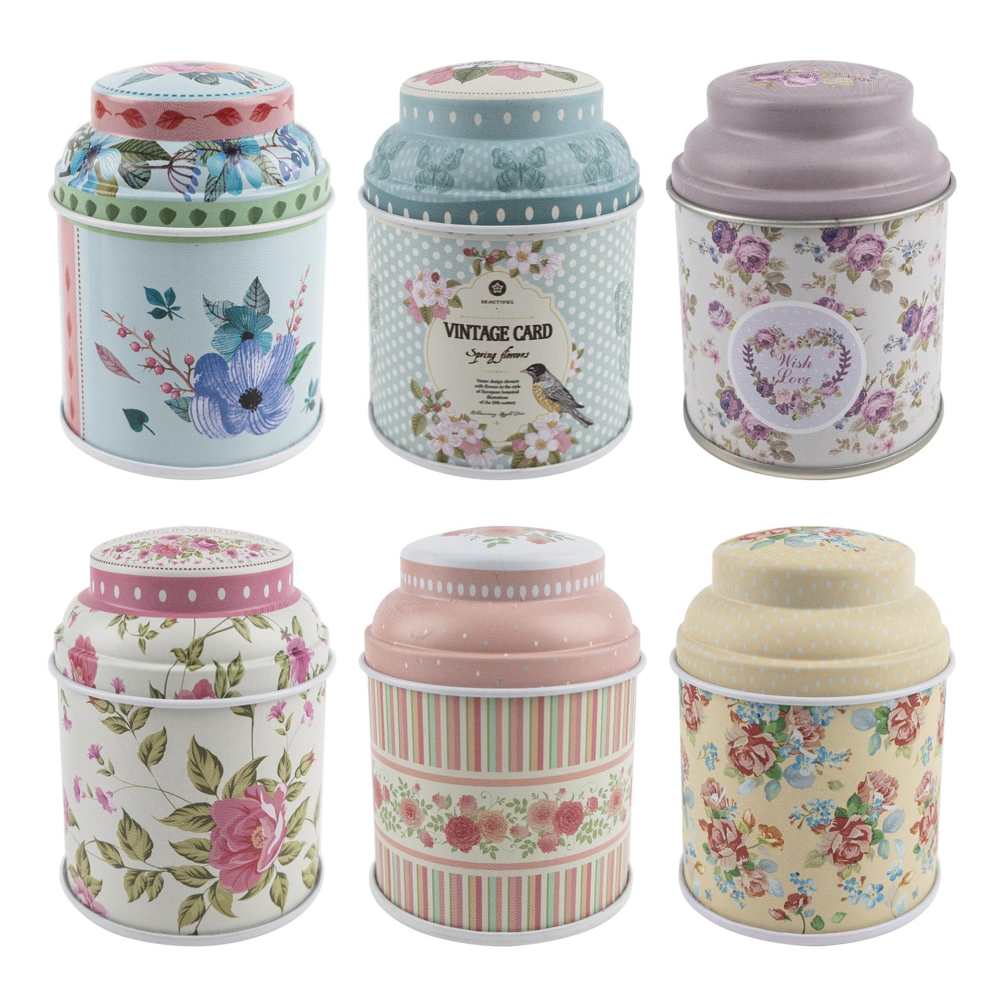 KINCHYGO, 6 Pack Mini Tin Box Floral Tinplate Empty Tins Canister Containers for Jewelry Storage Case