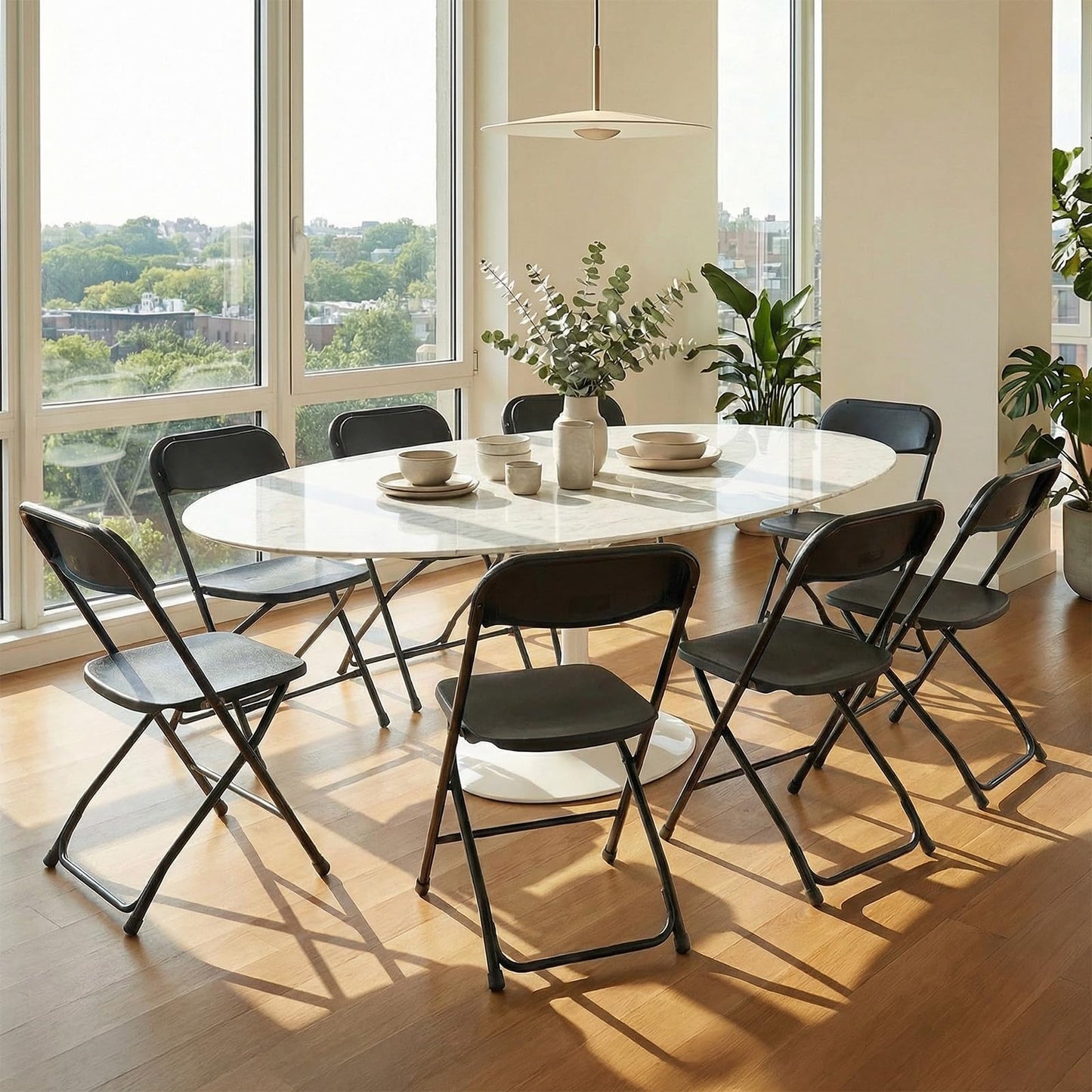DUMOS Folding Chairs Sets of 10, 330lbs Plastic Stackable Portable Patio Dining Sets, Fold Up for Indoor Outdoor, Camping, Garden, Party, Meeting, Black