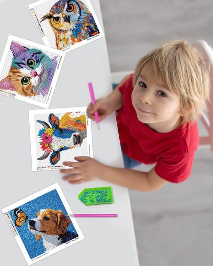 Leixonl 4 Packs 5D Diamond Art Kits for Kids Ages 6-8-9-12,Arts and Crafts Set for Home Wall Decor.Gem Art by Number Kits Arts and Crafts Kits(5.9x5.9inch) (Butterfly Dog)