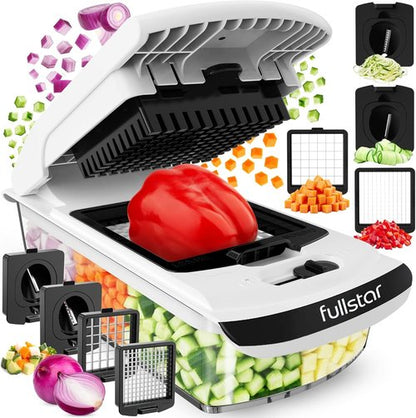 Fullstar Pro Chopper - 4-in-1 Vegetable Chopper & Spiralizer with Container | Essential Kitchen Gadget (White)