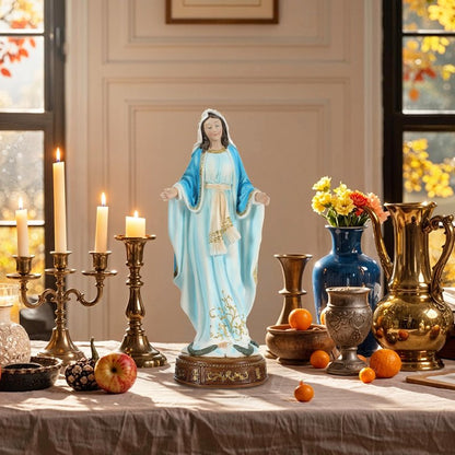 Ultym Virgin Mary Statue 16.3 Inch, Our Lady of Grace Sculpture, Hand-Painted Catholic Home Altar Decor, Elegant Indoor Resin Statue, Religious Gift for Mother, Grandma