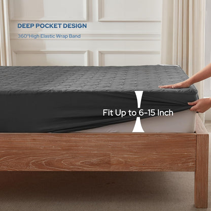 BEDLORE Waterproof Mattress Protector - Full Size Deep Pocket Pad (6"-15" Depth) - Soft & Breathable Gray Cover