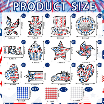 DoubleFill 48 Pcs 4th of July Art Crafts Patriotic Diamond Art DIY Red White and Blue Diamond Suncatcher Ornament for Independence Day American Holiday Memorial Day Gift Party Favors
