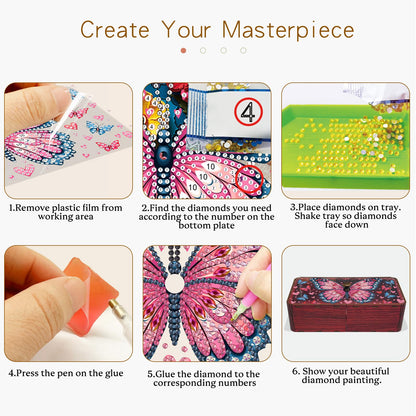 JBTM24 Diamond Art Painting Storage Box Kit, DIY Rectangular Wooden Decorative Container Holder with Lid, Snack Jewelry Gem Art Organizer Case for Adults (Butterfly)