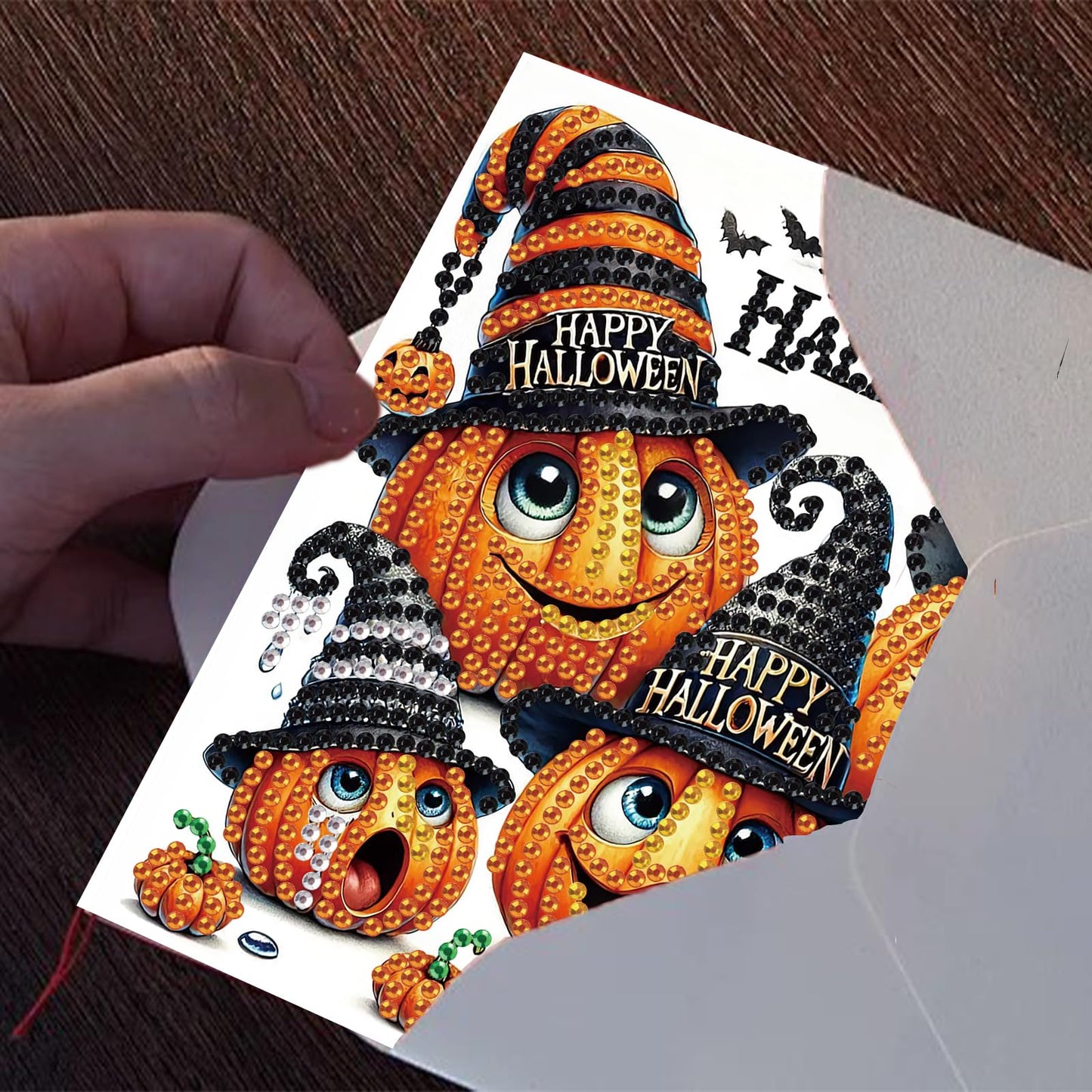 SHEGZHUC 6 Pack Diamond Painting Gift Card Diamond Art Kits for Adults Birthday Wedding Anniversary Greeting Get Well Congratulations Thank You Cards with Envelopes || Pumpkin Halloween Gothic