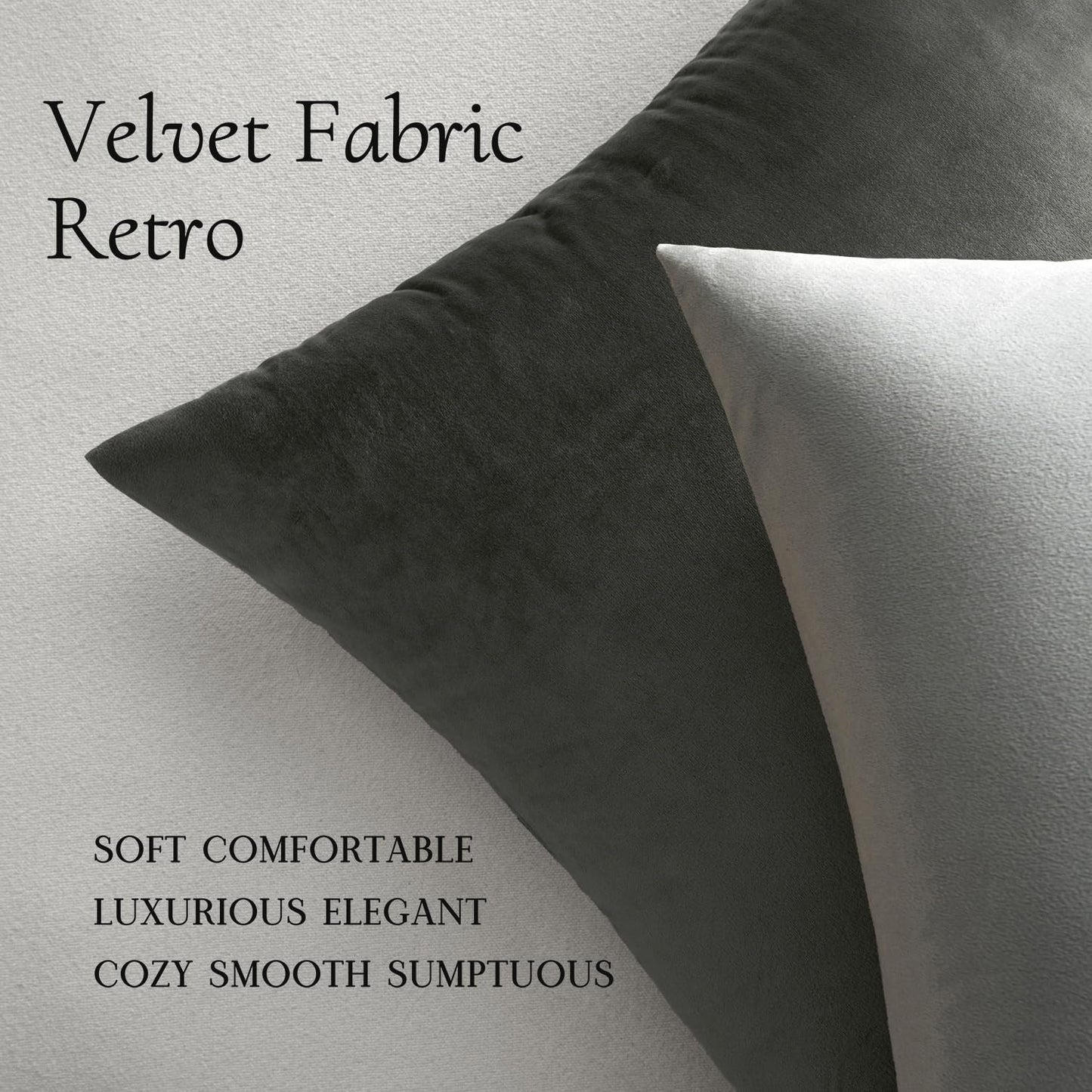 MIULEE 24x24 Inch Euro Sham Velvet Pillow Covers, Set of 2 Large Square Decorative Pillows - Dark Grey Super Soft