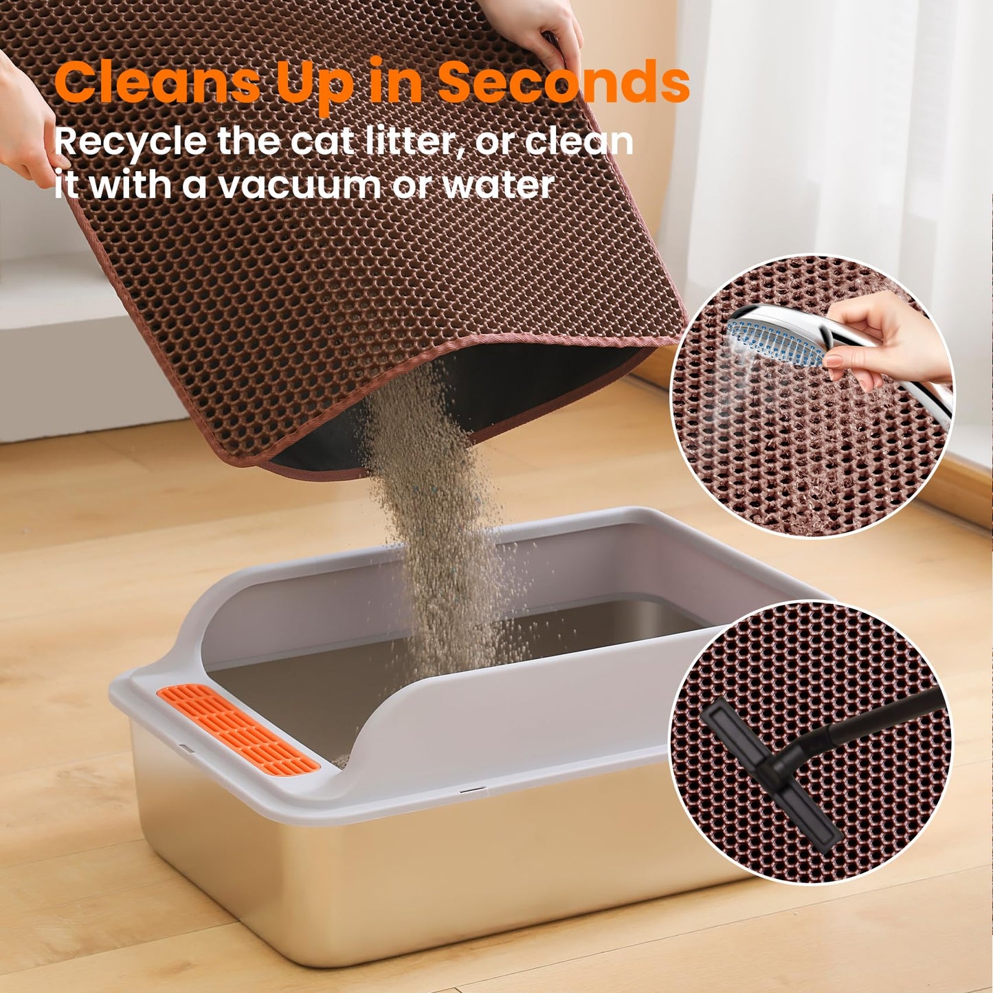 Petinstinct Jumbo Cat Litter Mat, 46x26 Inches Double Layer Honeycomb Litter Trapping Mat, Non Slip Waterproof Urine Proof Extra Large Cat Litter Box Mat, Kitten Supplies and Essentials, XXL, Brown