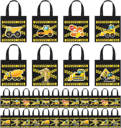 Photect 24 Pieces Construction Party Favors Bags, Non Woven Tote Bags for Birthday Party Supplies, Truck Treat Bags