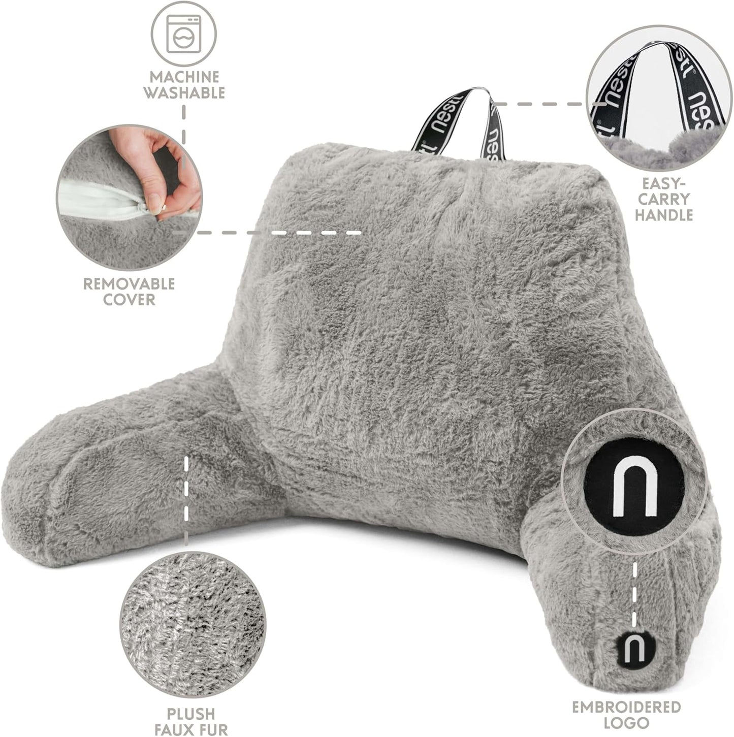 Nestl Fur Reading Pillow with Shredded Memory Foam, Stylish Back Pillow for Bed Sitting Up, Faux Fur Reading Pillows