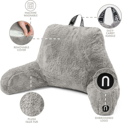 Nestl Fur Reading Pillow with Shredded Memory Foam, Stylish Back Pillow for Bed Sitting Up, Faux Fur Reading Pillows