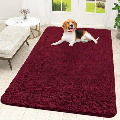 OLANLY Dog Door Mat - Absorbent Non-Slip Washable Doormat for Muddy Paws | 59x35 Burgundy