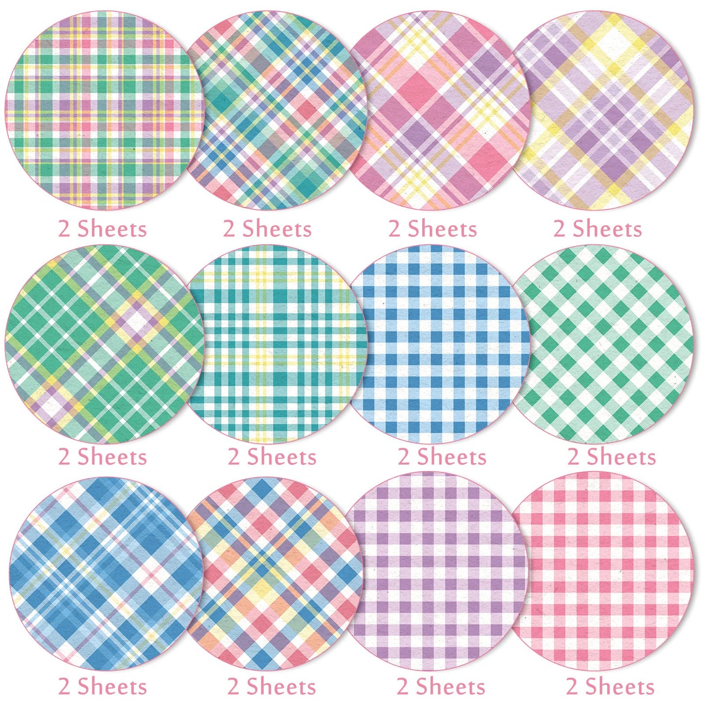 Whaline 24 Sheet Spring Pastel Plaid Pattern Paper 12 Designs Scrapbook Specialty Paper Easter Double-Sided Decorative Craft Papers for DIY Card Making Scrapbook Photo Album Decor, 11.8 x 11.8 Inch