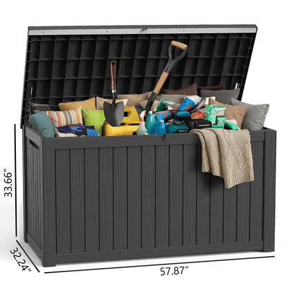 PatioZen 280 Gallon Large Deck Box,Resin Outdoor Storage Box with Lockable for Patio Furniture, Garden Tools Waterproof Outside Storage Box, Black