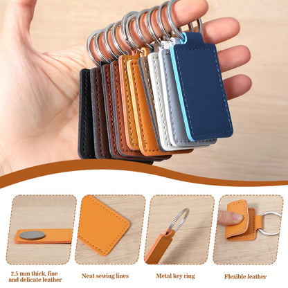 50 Pcs Blank Leather Keychains Bulk, Leather Blanks for Laser Engraving, Rectangular DIY Key Fob Kit with Metal Rings for Stamping Crafts, Personalized Gifts for Men Women