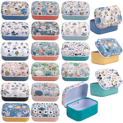 AUEAR, 10 Pack Vintage Flower Print Mini Tin Coin Box Rectangular Storage Boxes with Lid Tiny Trinket Case for Jewelry