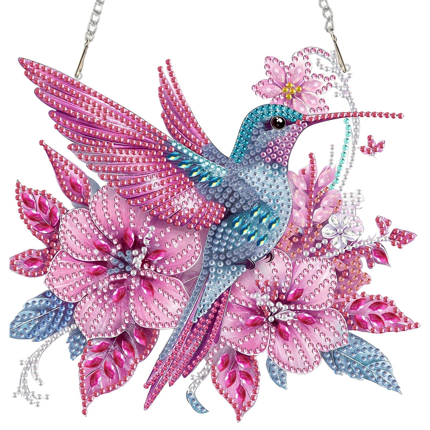 MEIYUDA Flowers Birds Diamond Art Hanging Kits for Adult, Hummingbird Diamond Painting Hanging Kits Ornaments, DIY Special Shaped Rhinestone Window Pendants kit for Home Garden Wall Decor Gift