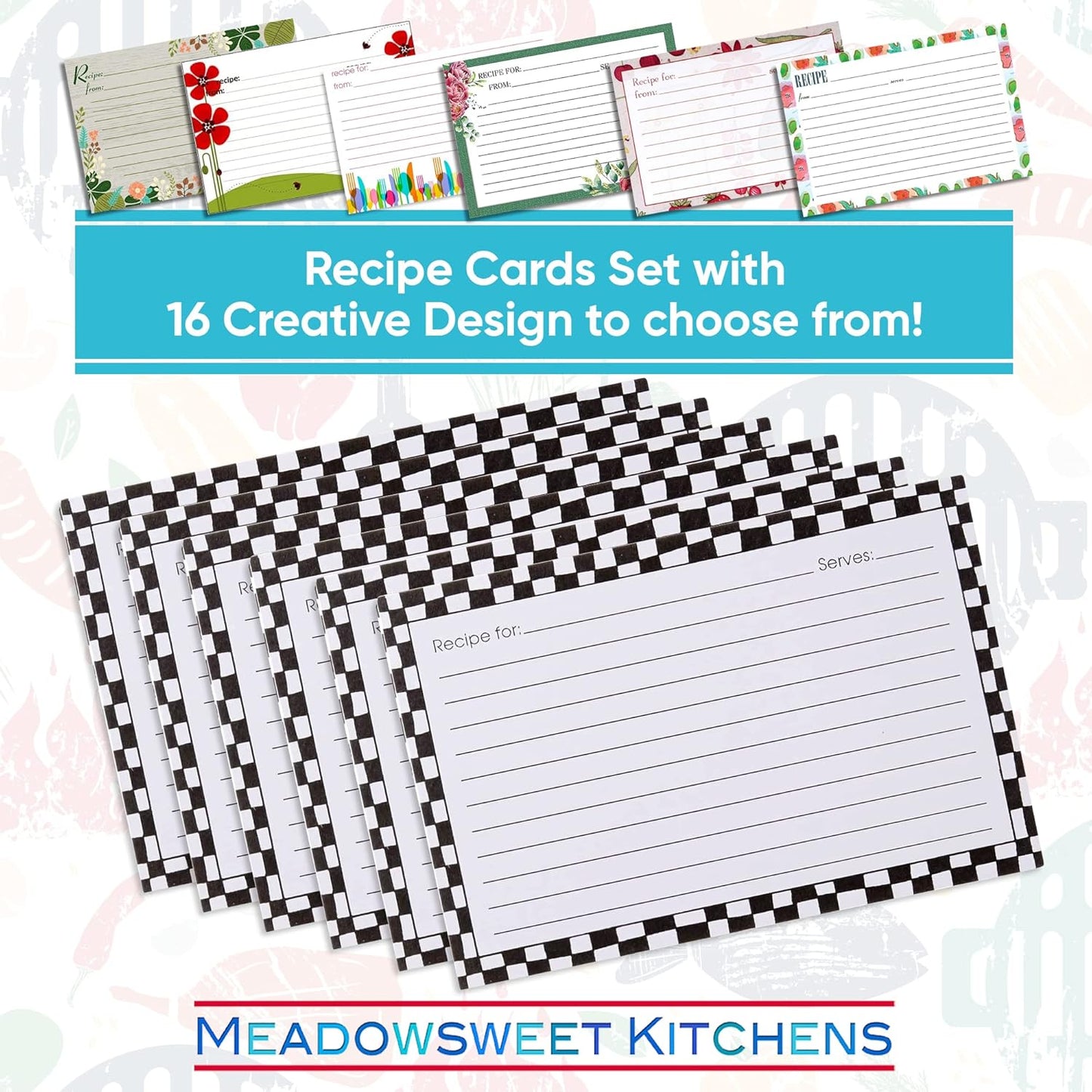 Meadowsweet Kitchens Recipe Card Set: 25 Double-Sided Recipe Cards 4 x 6 Inch for a Recipe Card Box