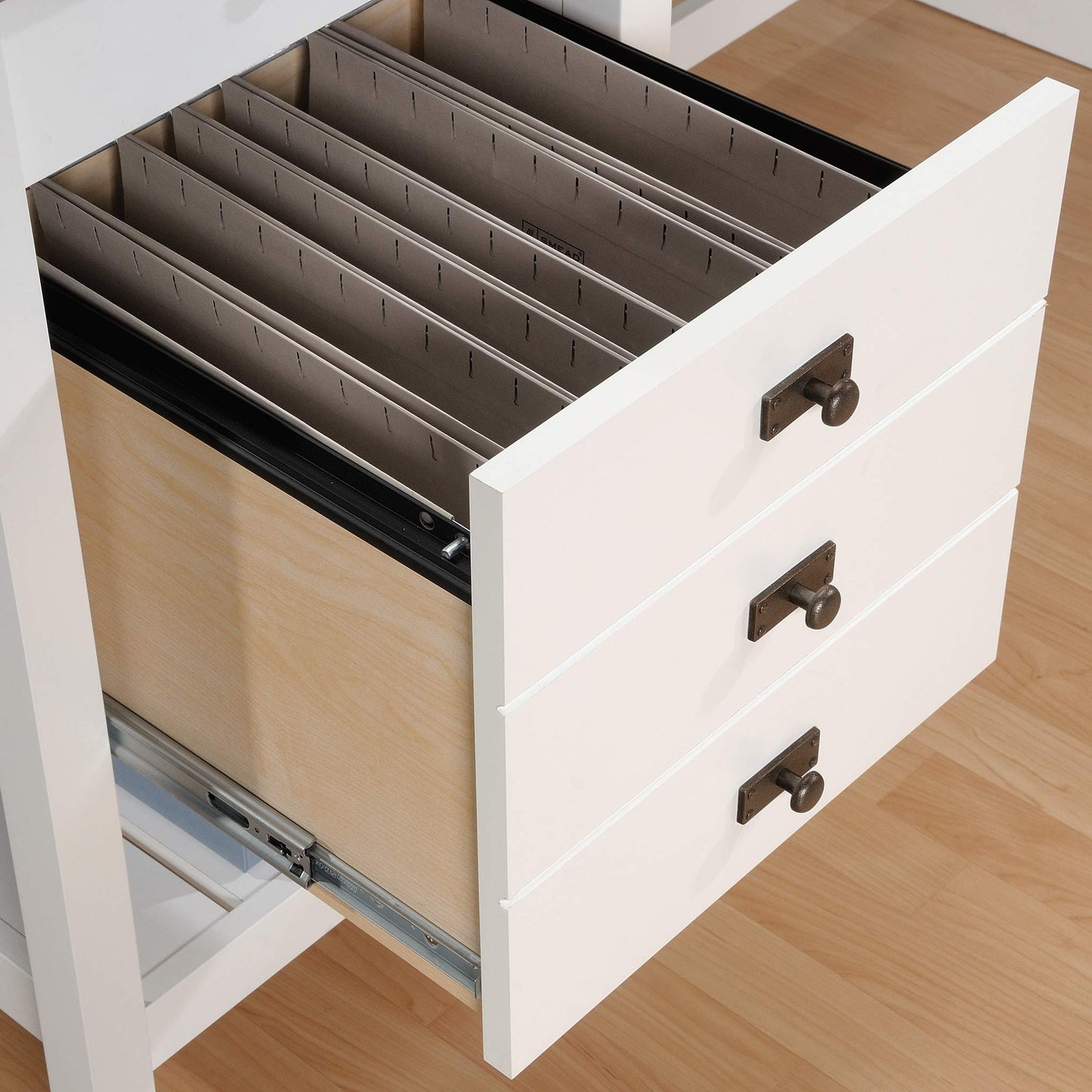 Sauder Cottage Road L Shaped Desk Computer Desk with Drawers, Home Office Desk with Optional File Cabinet Storage, Cable Management, in Soft White Finish
