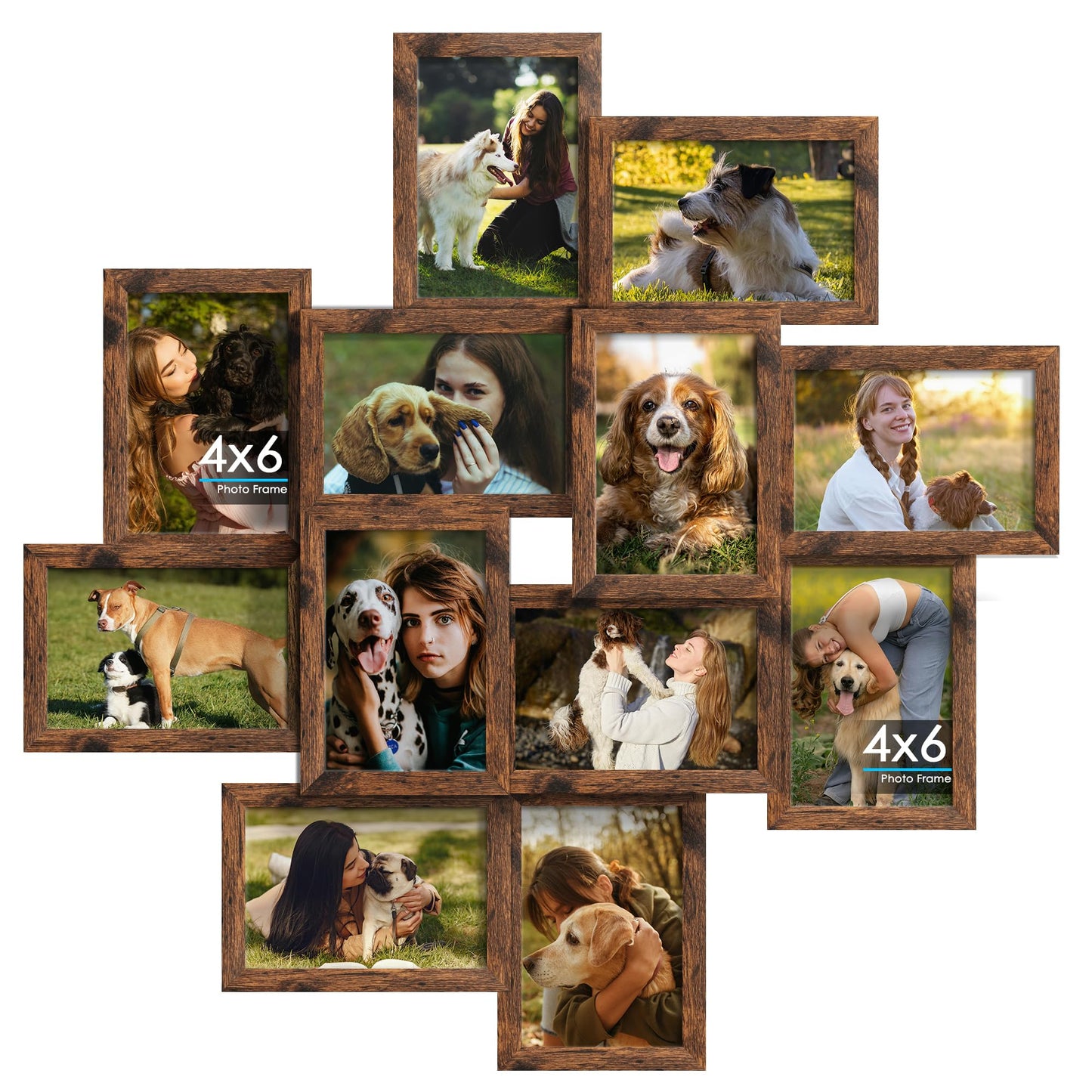 DUENPY 4x6 Collage Picture Frames, 12-Pack Solid Wood Photo Frame, Picture Frames Collage Wall Decor, Set with Glass Front, Assembly Required, Brown