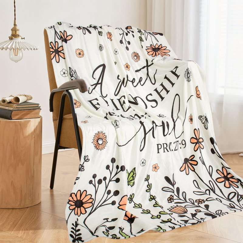 FTEFueie Friendship Gifts for Women Friends, Christian Birthday Religious Gifts for Women Friendship, Inspirational Spiritual Gift for Best Friend, Scripture Floral Blanket with Bible Verse 50" X 60"