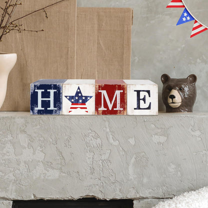 COCHIE 4th of July Decorations Wooden Stars, Patriotic Memorial Day Star Tiered Tray Decor Set of 4, Fourth of July Red White Blue Decoration for Home Office Table Shelf