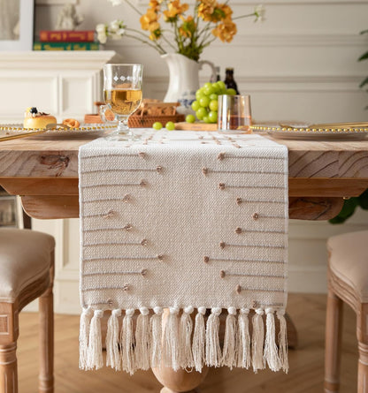 13 90 Inch Boho Table Runner x Long Natural Cotton Woven Runner with Tassels for Home Dining Table dcor, for Modern