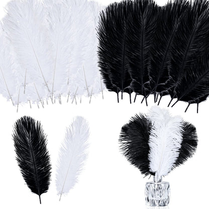Giegxin 100 Pcs Natural Ostrich Feathers Bulk for Centerpieces 8-10 Inch/ 20-25 cm White Black Ostrich Feathers for DIY Crafts Christmas Wedding Masquerade Party Decorations