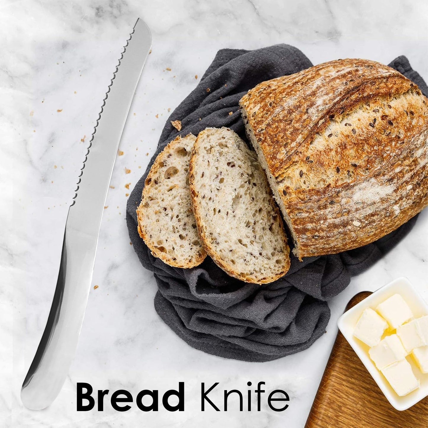 Stainless Steel Bread Knife – Serrated Knife for Homemade Bread, Sourdough & Baguettes | Precision Cutter for Even Slices